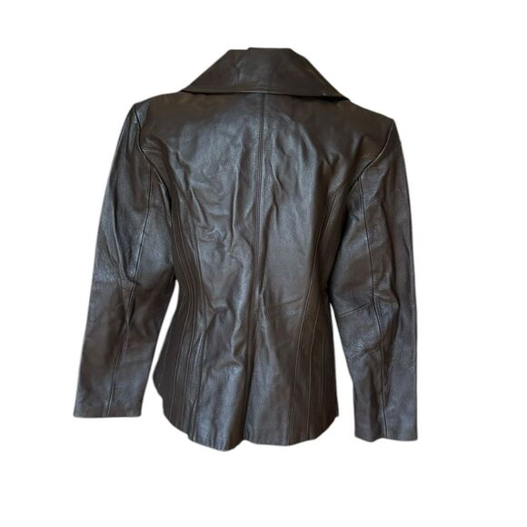 East 5th Leather Jacket Full Zip Womens Medium Petite Chocolate Brown - Picture 2 of 10